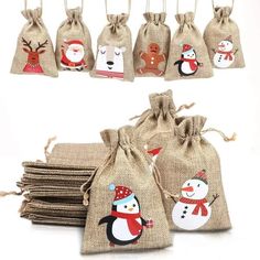 small bags with christmas decorations on them