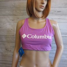 Nwt - Columbia Medium Impact Sports Bra - Sz M - Msrp $45.00 - Removable Cups - Wicks Moisture - Racer-Back Straps Fitted Tops For Outdoor Activities, Fitted Activewear For Spring Outdoor Activities, Athleisure Sports Bra For Outdoor Activities, Spring Go-dry Sports Bra, Back Strap, Wicks, Color Purple, Women's Intimates, Columbia