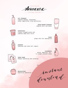 Ever heard of the 10-step Korean nightly skincare routine? This convenient hand-illustrated guide helps you make sure you don't forget a single step of your skincare routine!  This guide would be perfect for a spa day or night in with your girls! It's even cute enough to hang on your wall by your mirror or vanity. Download the digital file instantly to print easily at home or at a local print store. PRINTS AVAILABLE HERE: https://etsy.me/3oeX9n9 Dimensions are 8.5 x 11 inches. You are welcome to Daydream Quotes, Korean 10 Step Skin Care, Haut Routine, Chemical Exfoliation, Korean Skincare Routine, Skin Care Steps, Skin Prep, Skin Care Routine Steps, Skin Routine