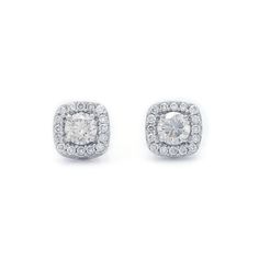 The Rosemary Earrings Make a wonderful impression with these beautiful halo stud earrings. Crafted in 14K white gold, each breathtaking earring features lustrous I-J, VS-SI center lab grown diamond for a 0.70 carat total weight combined, wrapped in a frame of shimmering petite lab-created diamonds with a total weight of 0.30 carats. Polished to a bright shine, these post earrings secure comfortably with friction backs. This Sku number is 456709 An IGL certificate can be requested, please allow t Diamond White Halo Earrings In Cubic Zirconia, Halo Diamond White Earrings In Cubic Zirconia, Elegant Diamond White Cluster Earrings With Halo Setting, Dazzling Diamond White Halo Diamond Earrings, Dazzling Halo Diamond White Diamond Earrings, Dazzling Diamond White Earrings With Halo Setting, Dazzling Halo Cluster Earrings, Dazzling Moissanite Earrings With Halo Setting, Dazzling Moissanite Halo Earrings