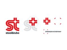 the logo for steel and tube is shown in two different colors, one red and one white