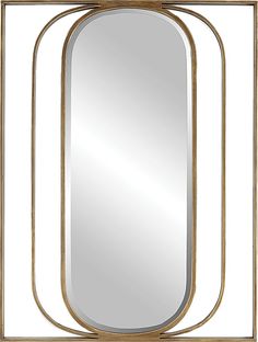 an art deco style mirror with gold frame and metal trimmings on the sides