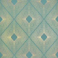 a blue and yellow wallpaper with an intricate design