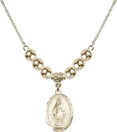 18" Hamilton Gold Plated Necklace With 6mm 14kt Gold Filled Beads Featuring A 14kt Gold Filled Miraculous Medal. Red Quartz, Flower Engagement Ring, Mini Accessories, Sterling Necklaces, Sapphire Color, Rhinestone Bow, Miraculous Medal, Costume Jewelry Necklaces, Teardrop Necklace