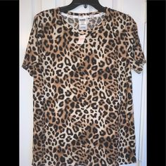 Nwt. Pink Leopard Print Tee Shirt. Size Large. Cotton/Polyester In Material. Leopard Design Makes It Very Versatile. Nice Top For Lounging Around The House Or Wearing Out. Stretch Crew Neck T-shirt With All Over Print, Casual Leopard Print Crew Neck T-shirt, Leopard Print Graphic Crew Neck Top, Cotton Tops With All Over Print For Loungewear, Leopard Print Relaxed Fit Short Sleeve Tops, Leopard Print Relaxed Fit T-shirt With Crew Neck, Leopard Print Short Sleeve Top With Relaxed Fit, Leopard Print Tops With Relaxed Fit And Short Sleeve, Casual Leopard Print T-shirt With Relaxed Fit