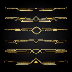 a set of gold lines on a black background