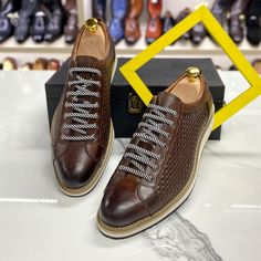 Upgrade your style with our Men's Premium Leather Business Sneakers! These shoes provide unbeatable comfort, classic style, and great workmanship, so you're always perfectly dressed. 👞🏞️🛍️ Features: 🧵 Sewing Fashion Element: The sewing detail adds sophistication to these versatile sneakers, making them suitable for a range of occasions. 🏁 Gingham Pattern Style: The gingham pattern infuses a stylish and unique design element into your footwear. 🌬️ Breathable Design: Experience breathability Classic Low-top Sneakers For Business Casual, Brown Low-top Lace-up Shoes For Business Casual, Brown Business Casual Sneakers With Rubber Sole, Brown Rubber Sole Sneakers For Business Casual, Business Casual Slip-on Sneakers With Rubber Sole, Classic Brown Business Sneakers, Brown Plain Toe Sneakers For Business Casual, Masculine Lace-up Shoes For Business Casual, Business Cap Toe Sneakers With Leather Sole