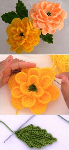 crochet flowers are being worked on by someone using the same technique as yarn