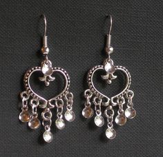 Eydis - Antique Silver Plated Heart Traditional Norwegian Solje Style Earrings Silver Heart Beads Teardrop Jewelry, Silver Teardrop Jewelry With Heart Beads, Silver Heart Beads Metal Earrings, Silver Metal Earrings With Heart Beads, Silver Metal Dangle Heart Earrings, Silver Heart-shaped Metal Earrings, Silver Double Heart Bead Earrings, Silver Heart Shaped Drop Earrings, Silver Dangle Earrings With Heart Charm