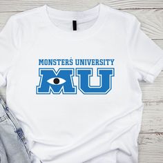 Monsters University Graphic Tee T-shirts are Unisex, Next Level  --- PRODUCTION AND SHIPPING --- 5 business days for us to hand print your tee and quality check for perfection. 2-3 business days for shipping. (Usually, USPS takes 2-3 days) --- CARE INSTRUCTIONS --- Cold cycle  Wash inside out with like colors. Tumble dry low or hang to dry. Color Disclaimer Actual colors may vary due to computer monitors displaying colors differently and everyone can see these colors differently.  Features 3.5 o College Crew Neck T-shirt With Branding, White Branded T-shirt For College, Cotton College Tops With Branding, Branded Cotton Tops For College, Cotton Fan Apparel T-shirt With Branding, College T-shirt With Branding And Crew Neck, White Branded T-shirt For Fans, Basic College T-shirt With Screen Print, Basic Logo Print T-shirt For College