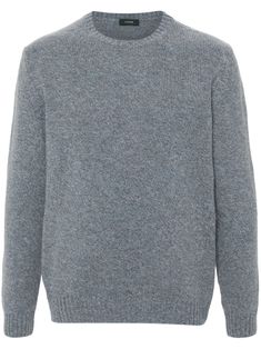 cool grey light blue virgin wool slim cut knitted construction insulated design mélange effect crew neck long sleeves ribbed cuffs and hem straight hem Gray Cashmere Crew Neck Sweater, Gray Merino Wool Crew Neck Sweater, Gray Wool Sweater With Textured Knit, Versace Sneakers, City Shorts, Grey Light, Balenciaga Triple S, Knitwear Men, Short Suit