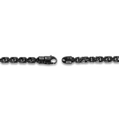 Striking open box links create dynamic visual contrast in this handsome men's bracelet. Black ruthenium-plated sterling silver The 8.5-inch bracelet secures in place with a lobster clasp The signature "E" is stamped on the clasp to identify each piece as part of the 1933 by Esquire men's collection. Black Jewelry With Rectangular Box Chain Links, Classic Black Bracelets With Oxidized Finish, Black Box Chain Link Bracelet, Formal Black Box Chain Bracelet, Twisted Chain, Jared The Galleria Of Jewelry, Men's Bracelet, Bracelet Black, The 8