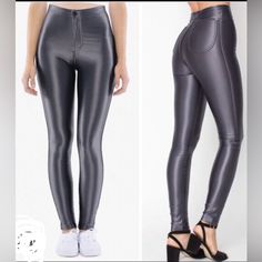 Nwt.American Apparel .The Original Disco Pants Still Made In Los Angeles Ca. Still Sweatshop Free.These Pants Feature A Classic High Rise Waist And Are Fitted . Throughput. Color Charcoal Msrp.$ 85.00 Sleek Fitted Metallic Bottoms, Fitted High Rise Metallic Bottoms, Metallic High Rise Fitted Bottoms, Trendy Fitted Metallic Bottoms, High Waist Fitted Leggings With Pockets, Fitted High Waist Leggings With Pockets, Trendy High Rise Metallic Bottoms, Fitted High-waist Leggings With Pockets, Casual Fitted Metallic Bottoms