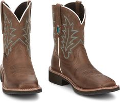 This 8� boot from the Justin Gypsy collection is perfect for those who live western every day and want to kick up fun from the rodeos to the concert halls. It features a removable orthotic insole for an easy fit and daily comfort and a rubber outsole for Women's Work Boots, Brown Western Boots, Fly Boots, Womens Work Boots, Western Lifestyle, Steel Toe Work Boots, Square Toe Boots, Western Booties, Rounded Toe Boots