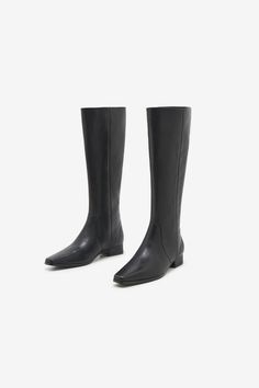 100% leather Luxury Tall Classic Boots, Black Leather Boots Knee High Under $150, Luxury Classic Knee-high Moto Boots, Leather Top Knee High Boots, Luxury Business Calf Leather Knee-high Boots, Luxury Sleek Leather Knee-high Boots, High Knee Boots 2022, Sumi Knee High Stretch Boots, Black Leather Boots Knee Below High