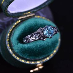 Celtic Engagement Rings, Teal Sapphire, Celtic Style, Black Rhodium, Natural Forms, Matching Band, In 3d, Rhodium Plated, Lab Grown