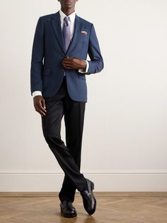 The 'Soho' block is Paul Smith's most favoured since suit jackets like this one fit so neatly. It's been made in Italy from wool-twill and fully lined for a smooth glide over shirts. Suit Jacket For Men, Blue Suit Men, Flannel Suit, Jackets Uk, Wardrobe Edit, Luxury Sneakers, Linen Suit, Jacket For Men, Loungewear Shorts