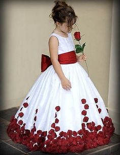 Flower Girl Dress, Girl Dresses, Girl Dress, Ball Gown, Red And White, Flower Girl, Flower Girl Dresses, Roses, Red