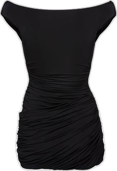 Chic Bodycon Dress With Ruched Bodice, Ruched Back Mini Dress, Elegant Off-shoulder Mini Dress With Ruched Back, Ruched Back Mini Dress In Elastane, Ruched Elastane Mini Dress, Chic Dress With Ruched Sides, Cocktail Dresses With Ruched Back, Evening Ruched Back Mini Bodycon Dress, Chic Elastane Bodycon Dress With Ruched Sides