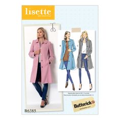 a women's coat, jacket and pants sewing pattern from butterick couture