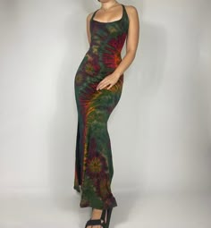 Features a lace up back and super soft and stretchy material. Colorings and patterns vary slightly in each dress! One size but fits s-m due to stretch! Model is 5'2 for reference. Nebula Dress, Formal Dresses Long Lace, Rave Dress, Dye Patterns, Dress Fairy, Green Tie Dye, Hippie Dress, Earthy Outfits, Tropical Dress