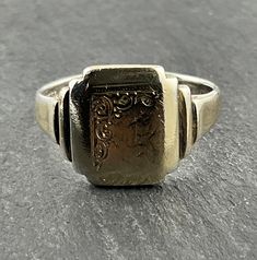 Vintage Scroll Sterling Silver Initial Signet Ring, UK Size S1/2, US Size 9 1/2, EU Size 60 3/4, Stamped 9ct Silver Lined, Front Max Width 12.8mm, Weight 4.17 Grams, Lovely Condition Art Deco Silver Signet Ring, Silver Art Deco Signet Ring, Victorian Silver Signet Ring For Formal Occasions, Vintage Stamped Signet Ring For Formal Occasions, Vintage White Gold Stamped Ring, Vintage Stamped White Gold Ring, Vintage Formal Stamped Signet Ring, Victorian Silver Signet Ring Stamped 14k, Silver Victorian Signet Ring With Polished Finish