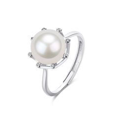 Edison Pearl & Cubic Zirconia Silver Ring Discover the elegance of our 10-11mm Freshwater Edison Pearl cubic zirconia ring. This exquisite piece features a large, lustrous 10-11mm Edison pearl, gracefully nestled in a silver setting adorned with sparkling cubic zirconia. Offering a choice between a captivating purple or classic white pearl, this ring allows you to personalize your style. Its bold yet sophisticated design makes it a stunning accessory for any occasion, blending the timeless beaut Elegant Pearl White Ring In Sterling Silver, Silver Pearl Ring With Brilliant Cut, Silver Pearl Ring With Prong Setting, Elegant Silver Pearl Ring With Diamond Accents, Timeless Silver Pearl Ring With Round Cut, Elegant Pearl White Sterling Silver Ring, Elegant Silver Pearl Ring With Brilliant Cut, Elegant Silver Pearl Ring With Prong Setting, Classic Pearl Ring In Diamond White With Cubic Zirconia