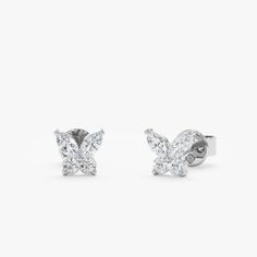 handmade pair of solid 14k white gold marquise diamond butterfly stud earrings Butterfly Motif, Delicate Butterfly, Diamond Butterfly, Marquise Cut Diamond, Diamond Carat, Marquise Diamond, Marquise Cut, The Butterfly, Diamond Sizes