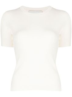 cream white stretch-design knitted construction crepe texture crew neck short sleeves ribbed cuffs and hem Yoko London, Wardrobe Edit, Knitted Tops, Boots Fall, Exclusive Fashion, 3.1 Phillip Lim, Phillip Lim, Lady Dior, Cream White