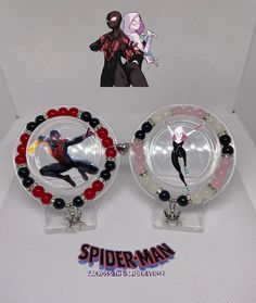 🕷️Miles Morales and Gwen Stacy matching bracelets  ~ handmade, please handle with care. ~ Extremely durable  (I triple band my bracelets)  ~ Single bracelets do not come with magnetic heart!  ~ The "Spider-Man bracelets" option comes with magnetic hearts ~ I'm open to customizations just send a dm :) ~ more on my instagram @braceletsbychi Themed Pink Bracelets As A Gift, Pink Themed Bracelet As Gift, Themed Pink Bracelet Gift, Themed Black Wristband Gift, Themed Black Wristband As Gift, Novelty Black Wristband For Gift, Novelty Wristband Bracelet As Gift, Handmade Adjustable Themed Bracelets, Handmade Themed Adjustable Bracelets