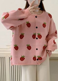 Casual Pink Strawberry Floral Cotton Knit Sweaters Coats FallFabric: Knitted Cotton ThreadSize & Fit: Fit: This garment fits true to size.Length: Size 5XL measures 27.3"from shoulder to hemBust: Great for any cup size. Waist: Loose Fit. Comfortable room throughout midsection.Hip: Loose Fit - room for hips. Hand Wash Cold. Casual Pink Long Sleeve Cardigan, Casual Long Sleeve Pink Cardigan, Pink Crew Neck Casual Cardigan, Oversized Pink Casual Cardigan, Casual Oversized Pink Cardigan, Pink Long Sleeve Relaxed Fit Cardigan, Trendy Red Sweater With Buttons, Relaxed Fit Long Sleeve Pink Cardigan, Cute Red Long Sleeve Sweater