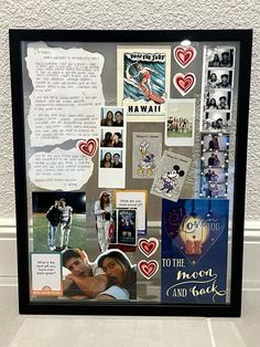 a collage of photos and pictures is displayed in a black frame with the words to the moon and back written on it