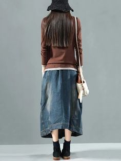 Split-joint Denim Skirt Bottom Casual Denim Skirt For Winter, Casual Denim Winter Skirt, Non-stretch Dark Wash Skirt For Fall, Baggy Cotton Denim Skirt For Fall, Casual Dark Wash Skirt For Fall, Fall Cotton Denim Skirt, Casual Cotton Denim Skirt For Winter, Casual Denim Skirt For Fall, Casual Denim Skirt With Pockets For Fall