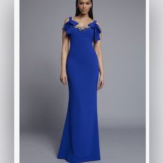 New With Tags, Frascara Gown. This Matte Crepe Gown Is A Sleeveless Look With Bow Detailing Attached To The Straps. The Neckline Is Beautifully Beaded Leading Into A Simple Gown. Simple Gown, Simple Gowns, Crepe Gown, Beautiful Dresses, Color Blue, Size 12, Couture, Womens Dresses, Tags