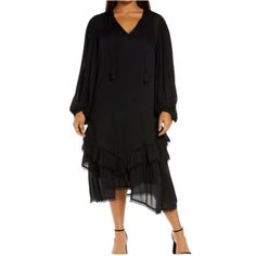 Never Fully Dressed Black Tassel Ruffle Boho Dress Nwt Size 18 Long Sleeves V-Neck Tassel Detail Condition: New With Tags Thank You For Checking Out My Closet! Please Let Me Know If You Have Any Questions. J35 Never Fully Dressed, Blouson Sleeve, Sleeve Midi Dress, Midi Dress With Sleeves, Boho Dress, Plus Size Dresses, Ruffles, Cold Shoulder Dress, Women's Clothing