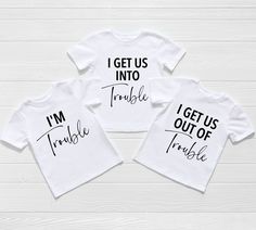 ** Quick Sizing Tip ** Onesies are printed on Gerber organic. These tend to run small so we recommend sizing up if you are on the fence. Toddler shirts are true to size. 📋 HOW TO ORDER: ✧ Choose onesie® or shirt size (sizing chart below) and sleeve length ✧ Select design color if applicable ✧ For personalized designs - enter customization in "Add your personalization" field ✧ ADD TO CART ✧ Select from our shipping class options (all items shipped next day!) * * * * * * * * * * * * * * * * * * * Triplet Shirt Ideas, Fitted Cotton T-shirt With Print, Fitted Family Matching Tops With Name Print, Unisex White Printed Tops, Unisex Printed White Tops, Family Matching Fitted T-shirt With Name Print, Fitted Family Matching T-shirt With Name Print, Family Matching Fitted Graphic T-shirt, Fitted Crew Neck Top For Family Matching