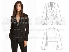 a women's blazer jacket and pants sewing pattern, with the front side cut out