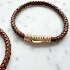 Bourbon Leather Gold Men’s Bracelet - 3 sizes - BelleStyle Gold Leather Bracelet With Brass Hardware, Luxury Brown Leather Everyday Bracelet, Brown Leather Bracelets With Brass Hardware, Adjustable Leather Bracelet With Gold Clasp, Everyday Braided Leather Bracelets, Adjustable Gold Leather Bracelet With Stainless Steel Clasp, Luxury Leather Strap Bracelets For Everyday Use, Brown Braided Bracelets For Everyday, Everyday Brown Braided Bracelets