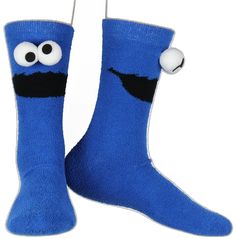 Funny Blue Socks For Gift, Comfortable Blue Socks For Playtime, Cute Blue Socks For Playtime, Fun Winter Non-slip Socks, Fun Non-slip Winter Socks, Cute Blue Socks For Stocking Stuffers, Fun Round Toe Socks For Playtime, Elmo And Cookie Monster, Face Design