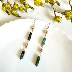 Green Stone & Gold Bead Earrings Long Dangle Bar Jewelry Gift Bohemian New Brand New See Pictures For Measurements! Zinc Alloy Material Even Prettier In Person, Perfect For Casual Or Special / Formal Occasions I Love To Bundle! Contact Me For Bundle Pricing Before Purchase. Inventory Bin 4 Rhinestone Bling Boho Cute Nature Stud Small Dainty Formal Wedding Birthday Party Gift Festival Spring Summer 2022 2023 Trends Trendy Casual Cute Statement Earrings Fashion Accessories New Fashion Cocktail Jew Colorful Gold Earrings, Natural Stone Accessories, Dainty Beaded Earrings, Natural Stone Jewelry Diy, Long Beaded Earrings, Woven Earrings, Earring Inspo, Earring Inspiration, Gold Bead Earrings