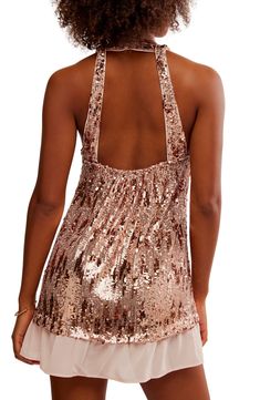 Make everyone's night shimmer in a barely-there minidress covered in sequins and finished with a frothy ruffle. Halter neck 95% polyester, 5% spandex with 100% polyester contrast Hand wash, line dry Imported Halter Neck, Sequin, Free People, Hand Wash, Nordstrom, Rose Gold, Spandex, Mini Dress, Gold