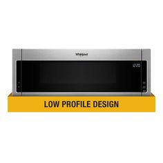 a microwave oven with the words low profile design on it's front and side panels