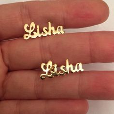 High Quality 18k Gold Plate name Earrings, letter earring We make the earrings name specially for you with the name you want! We can make all names Please offer your name to us. We'll produce according to your requirement!! Personalization takes approx 10 working days + 1 week for shipping. Please make sure your name is spelled correctly since personalized orders can't be restocked or resaled The Earrings will be sent gift-wrapped and packed in a padded envelope to maintain the product Our jewel Custom Name Earrings For Mother's Day Gift, Personalized Name Earrings For Mother's Day, Personalized Gold Earrings For Birthday, Customized Earrings For Mother's Day, Silver Personalized Name Earrings For Gifts, Customizable Gold Earrings For Personalized Gift, Customizable Gold Earrings For Birthday, Customizable Gold Earrings For Mother's Day, Custom Name Gold Sterling Silver Earrings