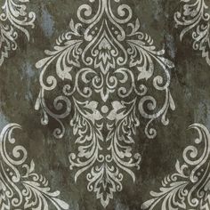 an ornate wallpaper pattern in grey and white on a gray background with swirls