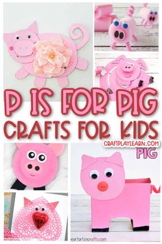 paper plate crafts for kids with pig faces and flowers on the top, in pink