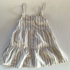 Nwot Gap Kids Size S, 6-7 Years Linen/Cotton Khaki/Tan And White Stripes Sleeveless Fully Lined In 100% Cotton Casual White Sundress For Dress-up, White Sleeveless Sundress For Dress-up, Gap Sleeveless Cotton Dress, Sleeveless Cotton Dress By Gap, Casual Sleeveless Summer Dress For Dress-up, Gap Cotton Sundress, Gap Sleeveless Sundress For Spring, Gap Sleeveless Casual Sundress, Casual Sleeveless Sundress By Gap