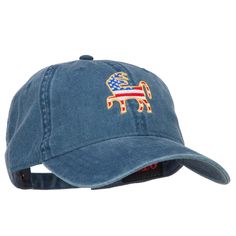 Donkey USA Flag Embroidered Washed Buckle CapMade of 100% cotton.One size fits most with an adjustable buckle closure, fitting up to XL size.Same material inner hatband.Adult/Unisex.Crown measures 3 1/2 inches deep.Bill measures 2.7 inches long.Hand wash only.Brand of cap may vary with different manufacturers. Imported. Donkey USA Flag Embroidered Washed Pigment Dyed Cotton Twill Buckle Cap.1 small ventilation hole placed on each panel of crown.Bill is stiff and pre curved, same color under bill.Unconstructed crown.6 panels.Low profile.The washed style cap features a USA flag in Donkey shape on the front crown.All Season.8(W) X 11.5(L) X 4(H) inches.Thick, soft and light material.Available in different colors. Adjustable Cotton Cap, Cotton Embroidered Flat Bill Hat, Adjustable Cotton Trucker Hat With Embroidered Logo, Adjustable Fit Cap With Embroidered Logo, Adjustable Cap With Embroidered Logo, Adjustable Embroidered Cotton Hat, Casual Adjustable Hats Made In Usa, Adjustable Patriotic Hat With Flat Bill, Adjustable Baseball Cap With Embroidered Logo