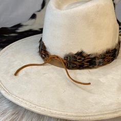 Feather Hat Band | Shea Feather Hat Band, Colored Feathers, Iridescent Black, Coloured Feathers, Leather Tie, Copper Brown, Feather Hat, Greyish Blue, Tie Colors