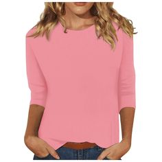 PRICES MAY VARY. 💓95% Polyester,5% Spandex. High-quality blend material.soft,stretchy,lightweight,breathable and not see-through. 💓Casual round neck, 3/4 Sleeve, Solid Color, loose fit, trendy and elegant. 💓This 3/4 Sleeve Tops and Blouses is suitable for any body shape.Wearing this tunic tops for women, you will feel that the fabric is soft breathable and skin friendly.You will get many compliments. 3/4 length sleeve womens tops womens tops women's tops 3/4 sleeve tops for women womens 3/4 s Tunic Tops For Leggings, Tops For Women Casual, Spring Blouses, Workout Tops For Women, Womens Tops Dressy, Half Sleeve Shirts, Elegante Casual, Womens Tops Summer, Color Shirt