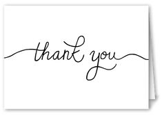 a thank card with the words thank you written in black ink on a white background